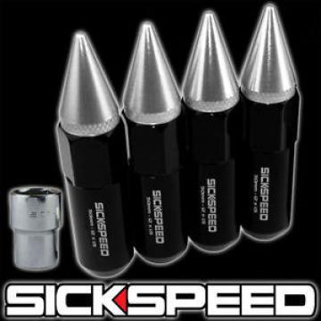 4 BLACK/POLISHED SPIKED ALUMINUM EXTENDED 60MM LOCKING LUG NUTS WHEEL 12X1.5 L02