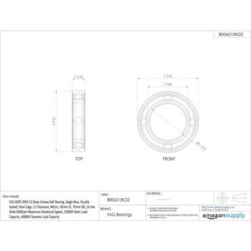 FAG 6009-2RSR-C3 Deep Groove Ball Bearing, Single Row, Double Sealed, Steel C...