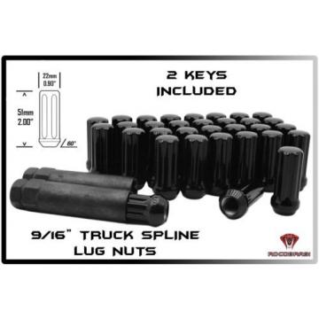 FORD &amp; DODGE 32 BLACK 2&#034; TALL TRUCK 7 SPLINE ACORN LUG NUTS LOCKING + 2 KEYS