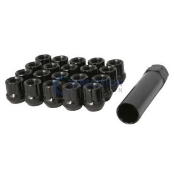 20pc 12x1.25 Spline Lug Nuts w/ Locking Key | Cone Seat | Short Open End | Black