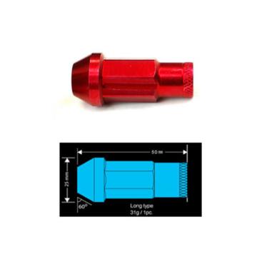 Type-4 50mm Wheel Rim Closed End Lug Nuts 20 PCS Set M12 X 1.5 RED w/ LOCK