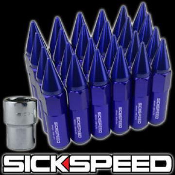 SICKSPEED 24 PC BLUE SPIKED ALUMINUM EXTENDED LOCKING LUG NUTS 1/2x20 L23