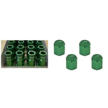 WORK Open End Racing Lock Nuts 12x1.5 And 4pcs Air Valve Caps Green Value Set