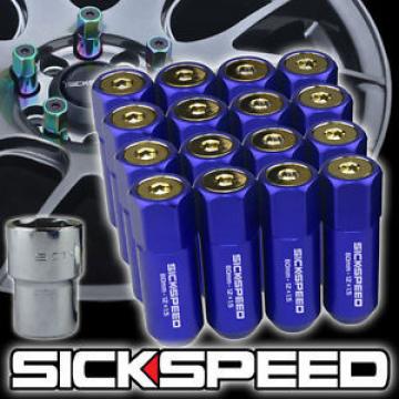 SICKSPEED 16 PC BLUE/24K GOLD CAPS ALUMINUM 60MM LOCKING LUG NUTS 12X1.25 L11