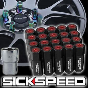 20 BLACK/RED CAPPED ALUMINUM EXTENDED 60MM LOCKING LUG NUTS WHEELS 12X1.5 L07