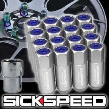 16 POLISHED/BLUE CAP ALUMINUM 60MM EXTENDED LOCKING LUG NUTS WHEELS 12X1.5 L16