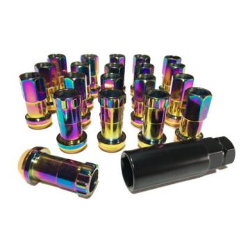 Acura DC RSX NSX 20pc Steel Slim Extended Lug Nuts + Lock 12x1.5mm Neo Chrome