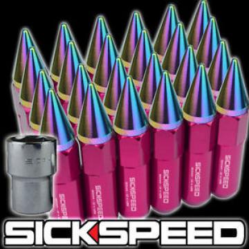 SICKSPEED 24 PC PINK/NEO CHROME SPIKED ALUMINUM LOCKING LUG NUTS 12X1.25 L13