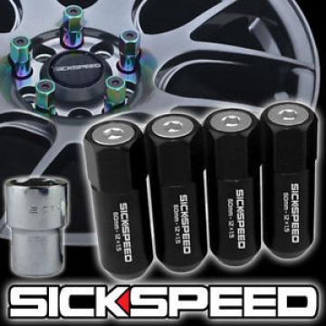 4 BLACK/POLISH CAPPED ALUMINUM EXTENDED TUNER LOCKING LUG NUTS WHEELS 12X1.5 L20