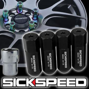 4 BLACK CAPPED ALUMINUM EXTENDED TUNER 60MM LOCKING LUG NUTS WHEELS 12X1.5 L02