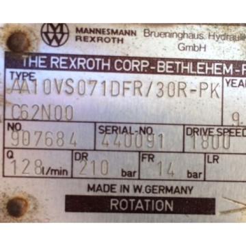 Rexroth Hydraulic Pump MDL AA10VS071 w Reliance 40 HP Motor DUTY MASTER 3 PH