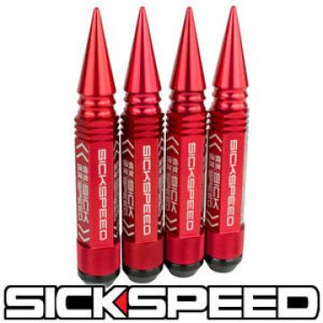 SICKSPEED 4 PC RED 5 1/2&#034; LONG SPIKED STEEL LOCKING LUG NUTS 12X1.5 L01