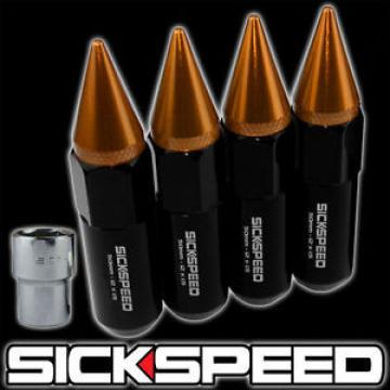 4 BLACK/ORANGE SPIKED ALUMINUM EXTENDED TUNER LOCKING 60MM LUG NUTS 12X1.5 L01