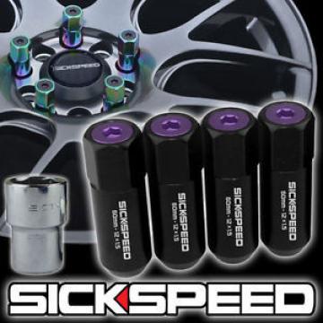 4 BLACK/PURPLE CAPPED ALUMINUM EXTENDED LOCKING 60MM LUG NUTS WHEELS 12X1.5 L01