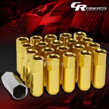 FOR CORVETTE/MALIBU/lMPALA 20X EXTEND ACORN TUNER WHEEL LUG NUTS+LOCK+KEY GOLD