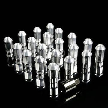 NRG ANODIZED ALUMINUM OPEN END TUNER WHEEL LUG NUT LOCK M12x1.5 SILVER 20 PC+KEY