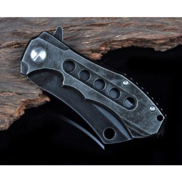 Titanium Handle S35VN Plain Blade Bearing Stonewash Hunting Knife Outdoor Messer