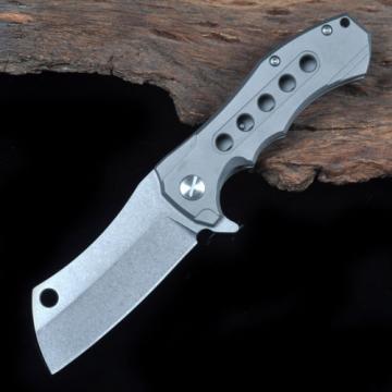 Silver Titanium Handle S35VN Plain Blade Bearing Stonewash Outdoor Knife Messer