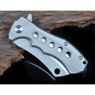 Silver Titanium Handle S35VN Plain Blade Bearing Stonewash Outdoor Knife Messer