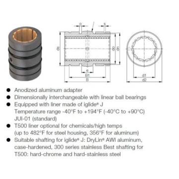 Igus RJUI-03-12 DryLin R Standard Clearance Self-Aligning Linear Plain Bearing,