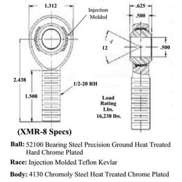 CHROMOLY 4 LINK 1/2 x 1/2-20 ROD END KIT WITH BUNGS .065 HEIM JOINTS