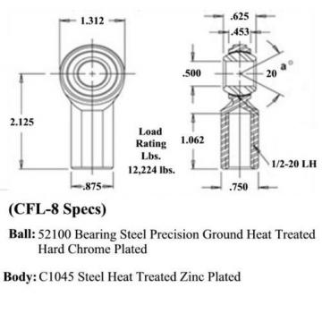 ECON 1/2 x 1/2-20 FEMALE LH ROD ENDS HEIM JOINTS HEIMS