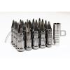 Z RACING BLACK CHROME SPIKE EXTENDED STEEL LUG NUTS OPEN SET 20 PCS KEY 12X1.5MM