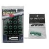 WORK Open End Racing Lock Nuts 12x1.5 And 4pcs Air Valve Caps Green Value Set