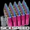 SICKSPEED 20 PC SPIKED 60MM LOCKING LUG NUTS WHEEL 12X1.25 PINK/NEO CHROME L12