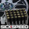 24 BLACK/24K GOLD CAPPED ALUMINUM EXTENDED 60MM LOCKING LUG NUTS 12X1.5 L18