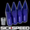 SICKSPEED 4 PC BLUE SPIKED 60MM EXTENDED TUNER LOCKING LUG NUTS 1/2x20 L25