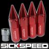 SICKSPEED 4 PC RED SPIKED ALUMINUM LOCKING LUG NUTS WHEELS/RIMS 12X1.5 L20