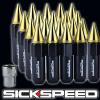 20 BLACK/24K GOLD SPIKED ALUMINUM 60MM EXTENDED LOCKING LUG NUTS 12X1.5 L17