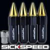 4 BLACK/24K GOLD SPIKED ALUMINUM EXTENDED 60MM LOCKING LUG NUTS WHEEL 12X1.5 L02