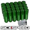 SICKSPEED 4 PC GREEN CAPPED ALUMINUM EXTENDED 60MM LOCKING LUG NUTS 1/2x20 L23