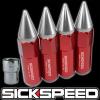 SICKSPEED 4 PC RED/POLISHED SPIKED ALUMINUM LOCKING LUG NUTS WHEEL/RIM 12X1.5