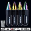 SICKSPEED 4 PC BLACK/NEO CHROME SPIKED 60MM EXTENDED LOCKING LUG NUTS 1/2x20 L25