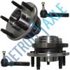 NEW 4 pc Kit - 2 Front Wheel Hub and Bearing Assembly w/o ABS + 2 Outer Tie Rod