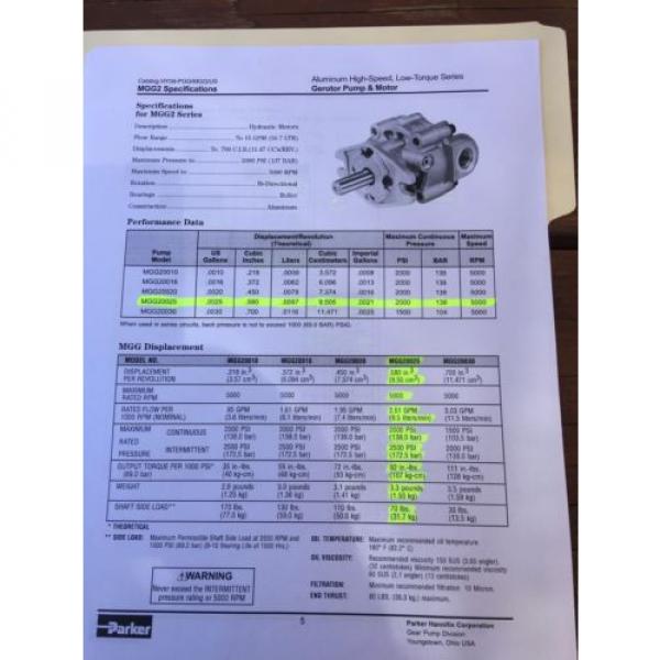 Parker hydraulic motor MGG20025 Pump #3 image