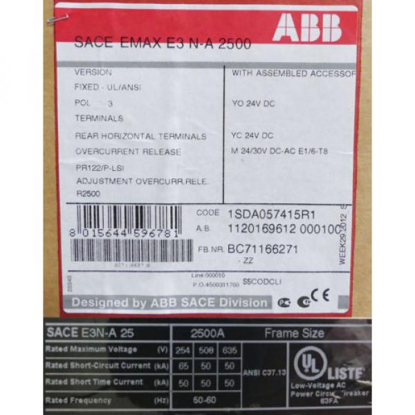 ABB SACE EMAX E3N-A 2500 PR122/P-LSI In=2500A 3p F HR Circuit Breaker incl. OVP #5 image