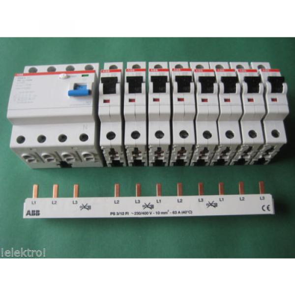 8x ABB S201 B16 +1 FI Schutzschalter F204A-40/0,03 + Phasenschiene PS3/12FI SET #1 image