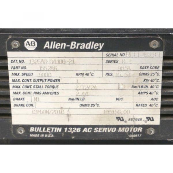 ALLEN BRADLEY 1326AB-B410G-21 SERVO MOTOR SER. C, 1326ABB410G21 #4 image