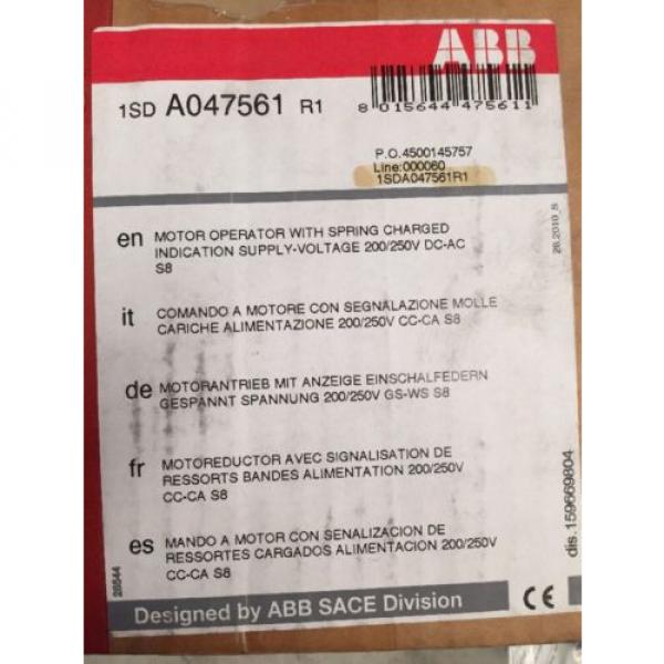 ABB ISOMAX Motor Operator w/ Spring Charged Supply Voltage 200/250V DC-AC S8 #1 image