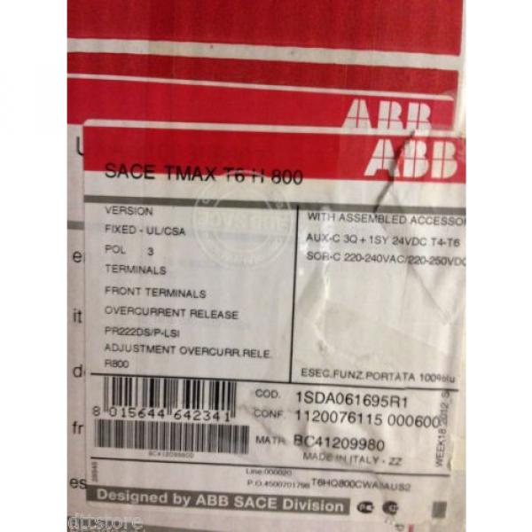 ABB Circuit Breaker SACE TMAX T6  H 800 Cat# T6HQ800CWA3AUS2 - 800 Amp 3 Pole #3 image