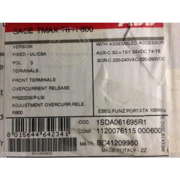 ABB Circuit Breaker SACE TMAX T6  H 800 Cat# T6HQ800CWA3AUS2 - 800 Amp 3 Pole #6 image