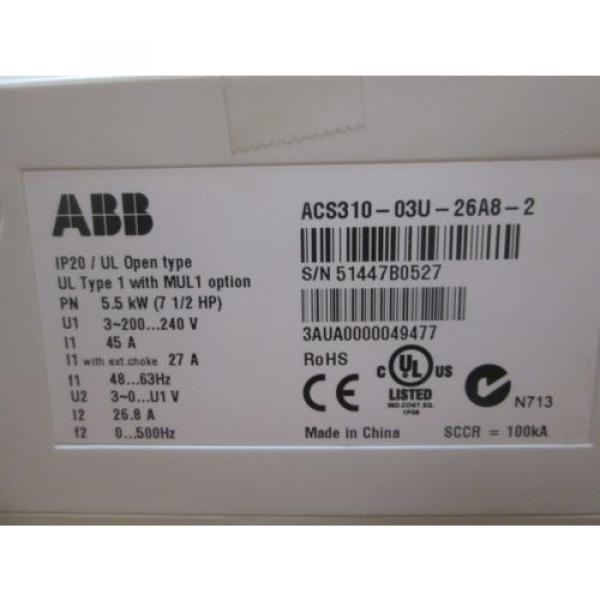 ABB ACS310-03U-26A8-2 DRIVE 7.5 HP, ACS31003U26A82 USED #7 image