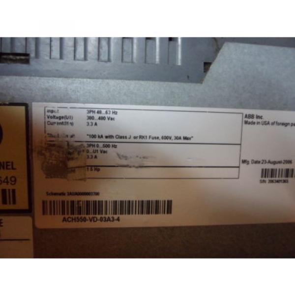 ABB HVAC ACX550 0.75KW DRIVE TYPE:ACX550-U0-03A3-4+P90P SN:5063100085 USED #10 image