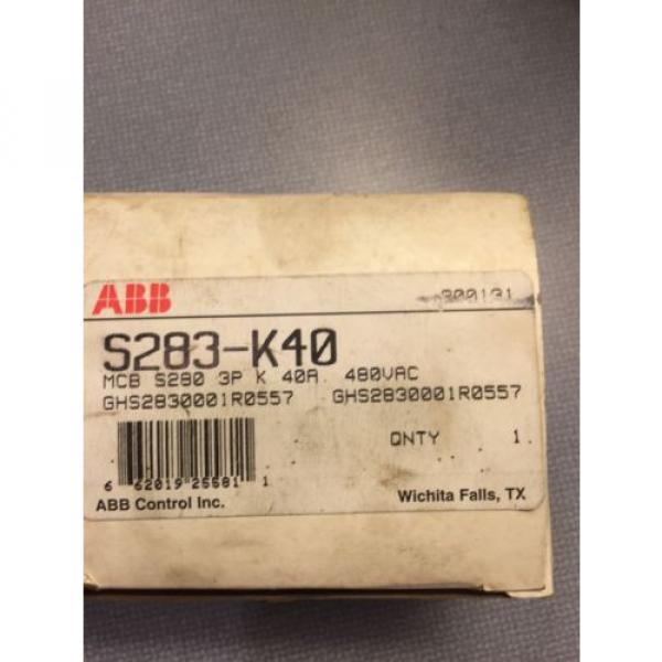 NEW ABB S283-K40 MINIATURE CIRCUIT BREAKER, 3 POLE, 40 Amp, NIB 480 VAC #3 image