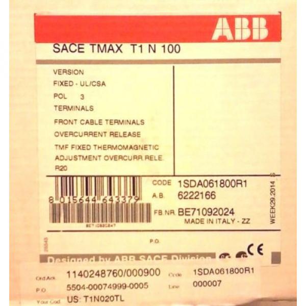 ABB TMAX T1N020TL 3 POLE 20 AMP THERMAL MAGNETIC CIRCUIT BREAKER new boxed #1 image