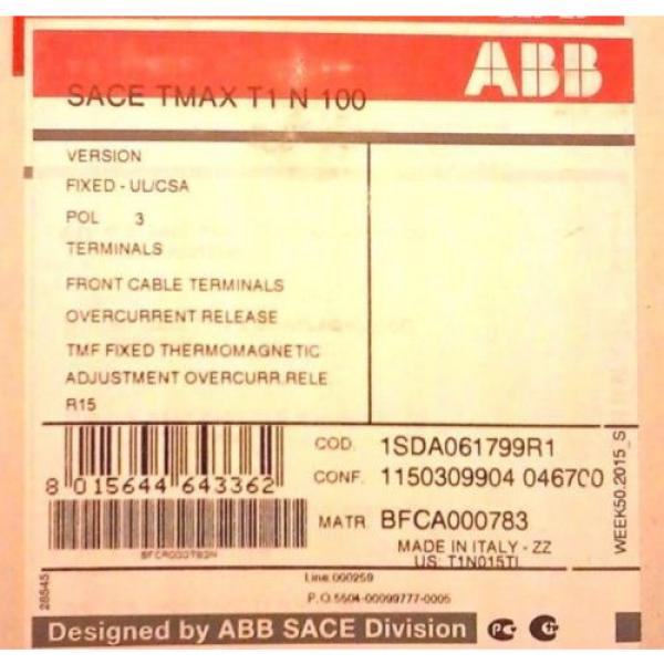 new boxed ABB TMAX T1N015TL 3 POLE 15 AMP THERMAL MAGNETIC CIRCUIT BREAKER #1 image